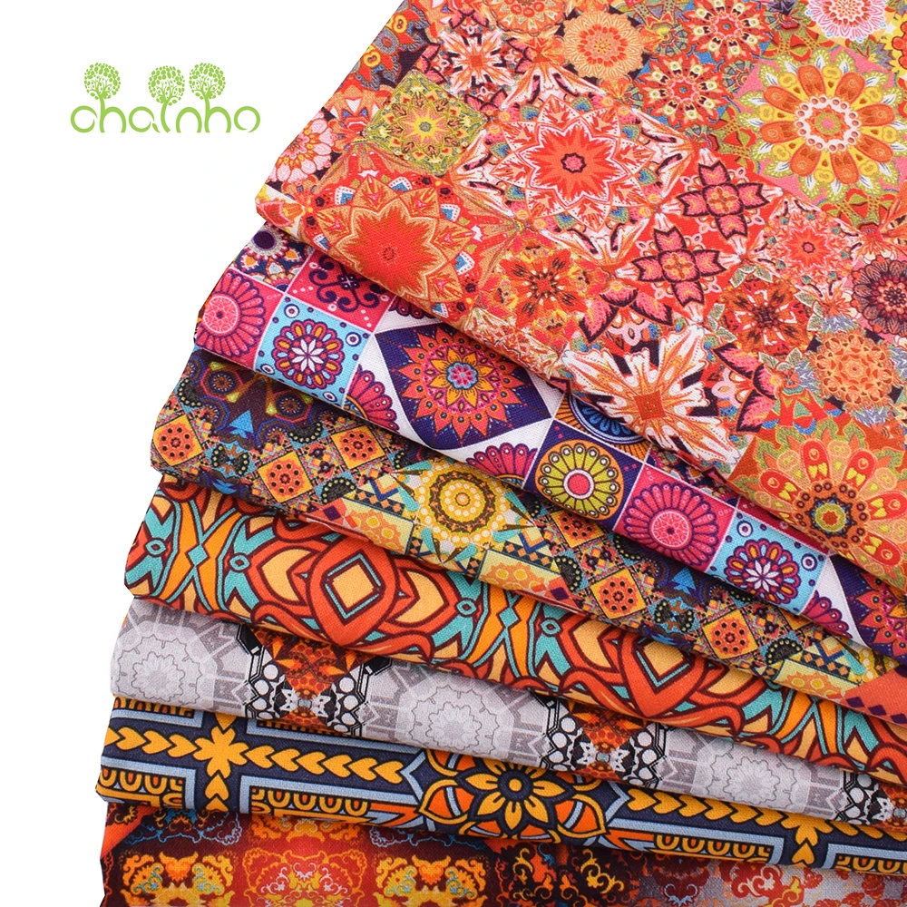 Chainho,Printed Plain Weave Cotton Fabric,Patchwork Cloth,Handmade DIY Quilting Sewing Material,7 Designs Series,20x25cm,15CD73