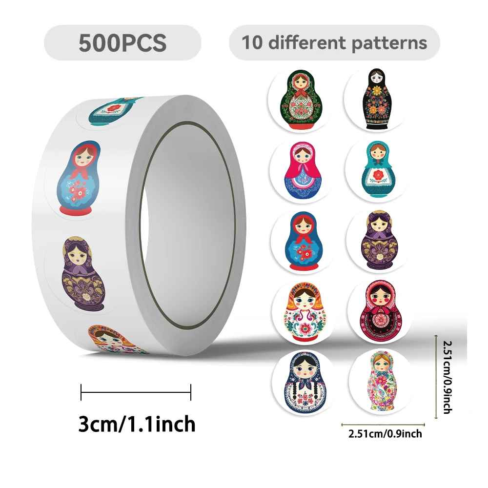 500 Stück russische Nistpuppen, Vinyl-Aufkleber, Rolle, lebendige Matroschka-Designs für Laptops, Telefone, Notebooks, Wasserflaschen-Aufkleber – Detail 6