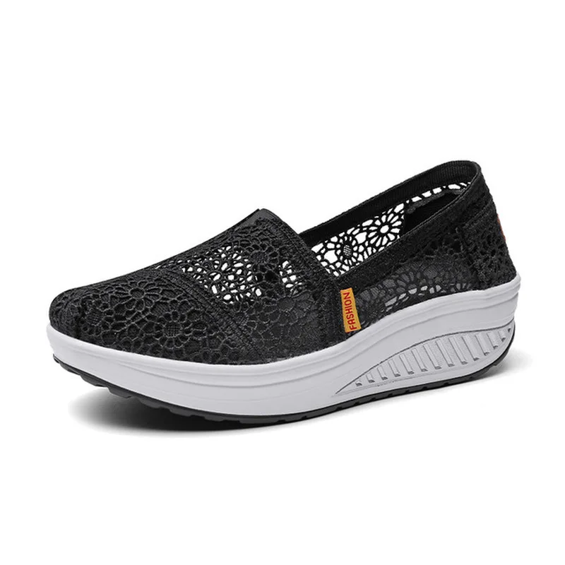 Women Shoes Platform Middle Heels Fashion Sneakers Woman Elegant Sweet Air Mesh Breathable Summer Shoes Casual Light Non-slip