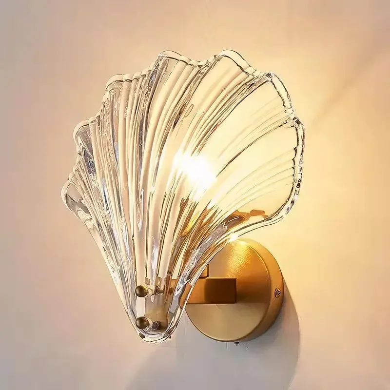 Simple Glass Shell Wall Lamp Bedroom Living Room Corridor Indoor Decoration