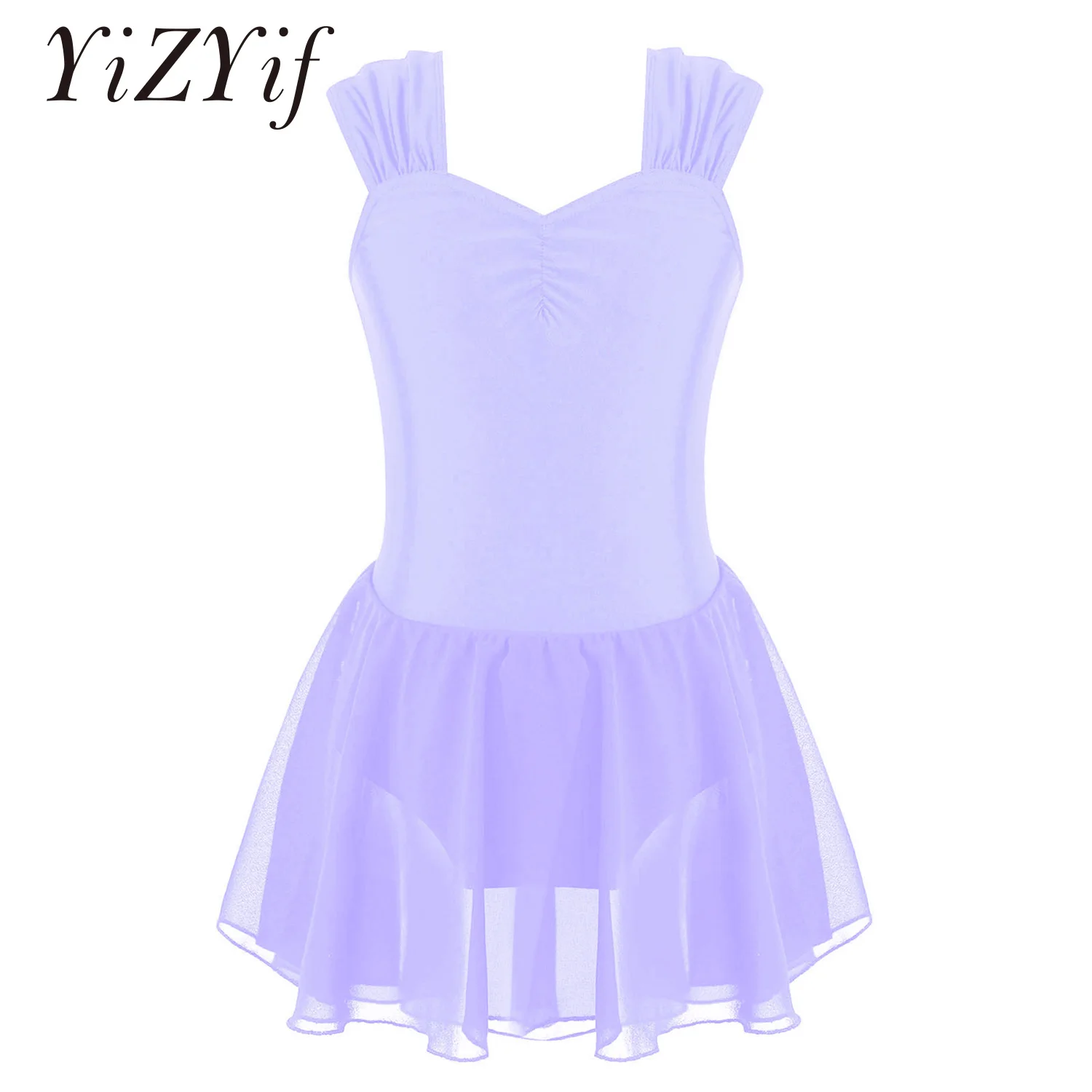 

Figure Ice Skating Dress for Girls Kids Ballet Dance Leotards Dress Sheer Tulle Gymnastics Bodysuit Lyrical Jazz Stage Dancewear