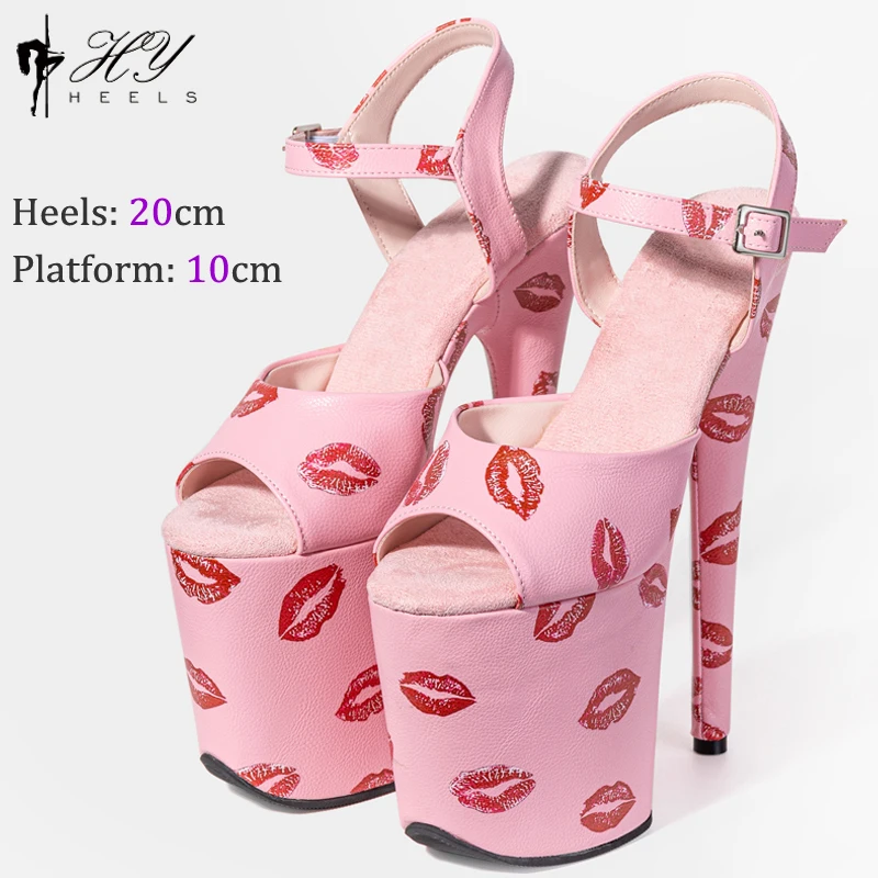 New 20CM/8inches Red Lip Print Upper Sexy Exotic High Heel Platform Party Sandals Pole Dance Shoes Model Shows Sandals
