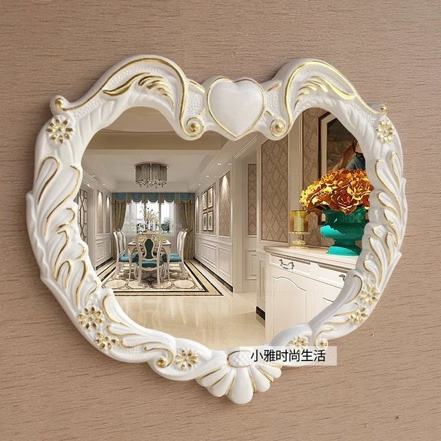Grand miroir mural en forme de cœur, miroir de maquillage mural avec miroir  en diamant