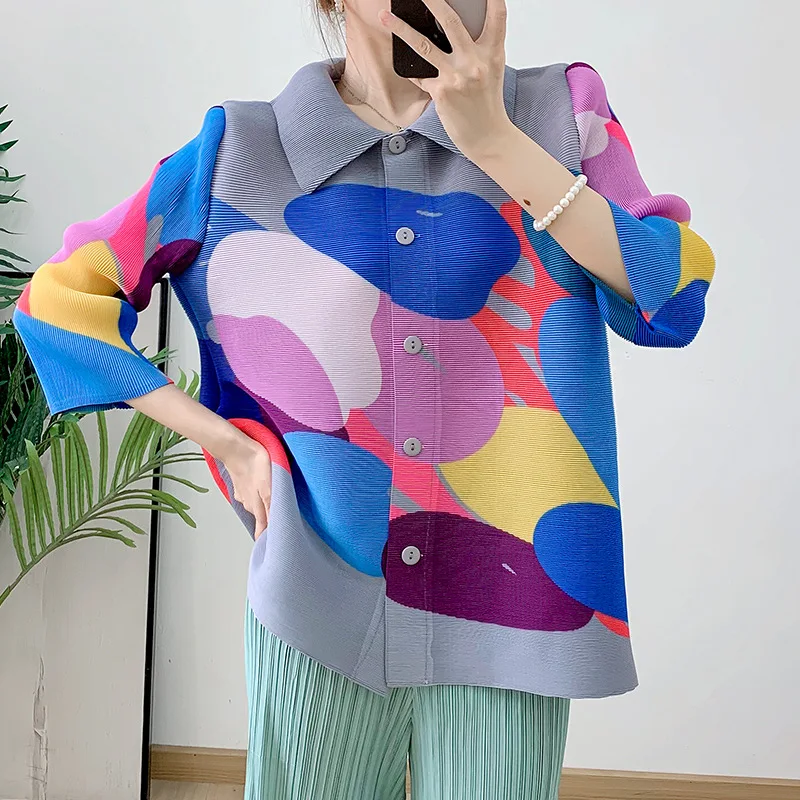 

Женское Плиссированное пальто Miyake, модный Свободный Топ с рукавом в семь точек, однобортный