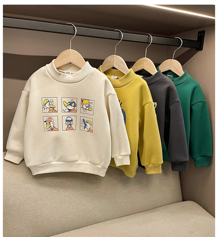 Boys Crew Neck Plush Sweatshirts Autumn Winter Child Clothes Brand New
