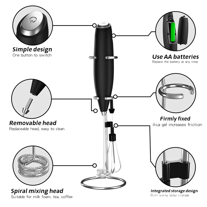 LMETJMA Milk Frother Handheld Electric Foam Maker Coffee Whisk Drink Mixer For Cappuccino Frappe KC0471 Milk Frother