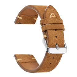 Vintage - Style Suede Leather Watch Strap with Handmade Stitching - Quick Release Design - 22mm (Brown)