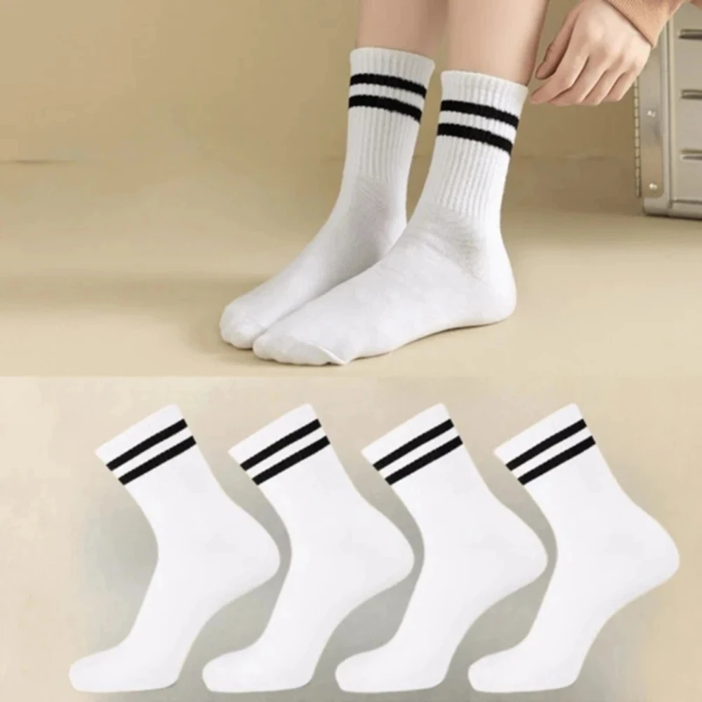 Versatile Women Socks Simplicity Parallel Bar Pattern Fashion Breathable Autumn Women's Mid Length Socks 4/10 Pairs
