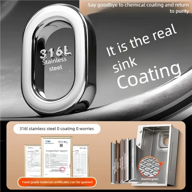 เกรดอาหาร 316L อ่างล้างจานสแตนเลสข้าวลายนูนในครัวเรือนขนาดใหญ่ SINGLE SLOT ล้างจานและล้างผักอ่างล้างหน้า 3