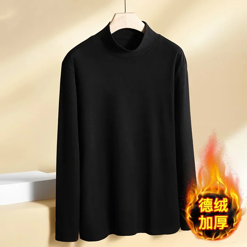 thumbnail image 1 of Camiseta de manga larga para hombre, otoño invierno 2023, camisetas abrigadas, camisa de color liso con parte inferior, cuello alto medio, camisetas casuales para hombre, polos, 1 of 5