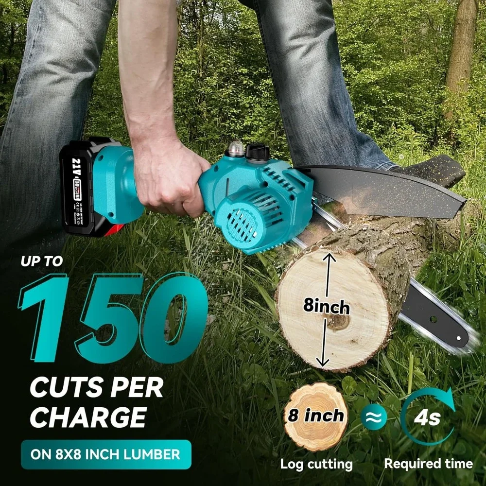 8-Inch Cordless Mini Chainsaw with 2 Batteries & Oiler 4