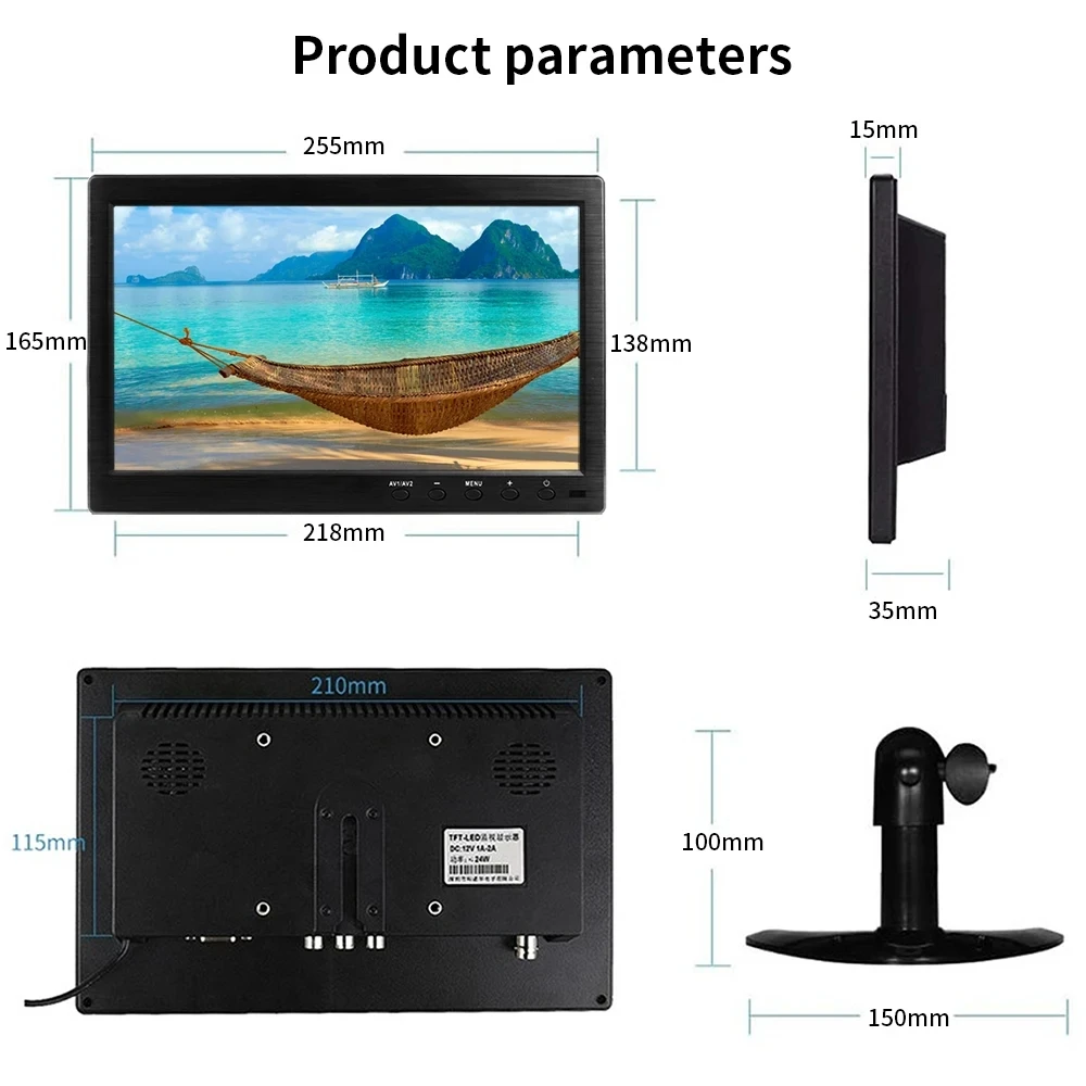 10.1-inch portable PC gaming monitor compatible with HDMI, VGA, BNC, AV, USB ports for PS4, Xbox series, Raspberry PI, Switch