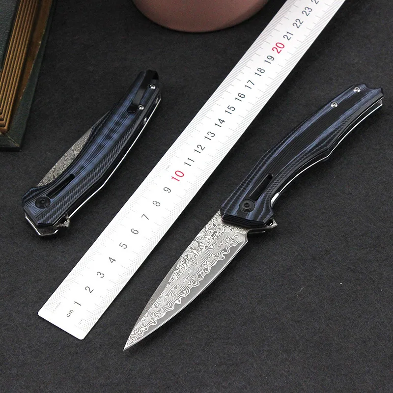 

New Dual Color G10 Handle 0707 Outdoor Portable Folding Knife VG10 Damascus Steel Blade Hunting Tactical Survival Knives Tools