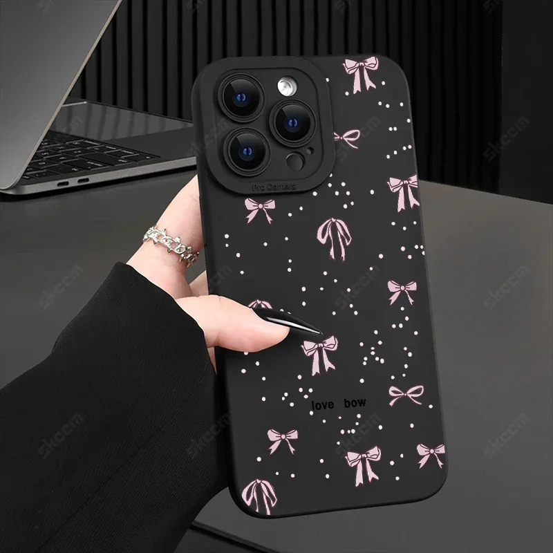 Elegant Black Bow Shockproof Silicone Phone Case - Soft Protective Cover