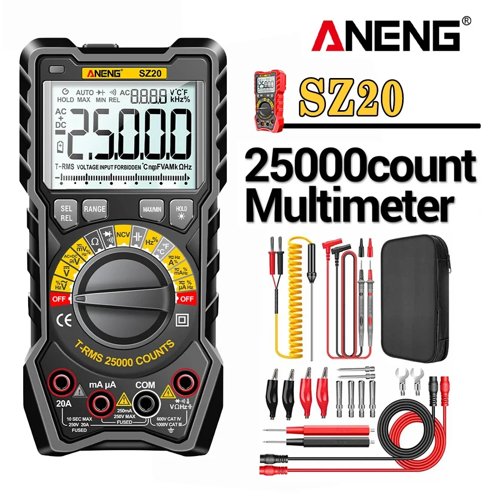 ANENG SZ20 25000 zlicza multimetr inteligentny ręczny miernik zakresu NCV AC DC Ohm Hz inteligentny ręczny zakres cyfrowy Multimetro Tester narzędzia