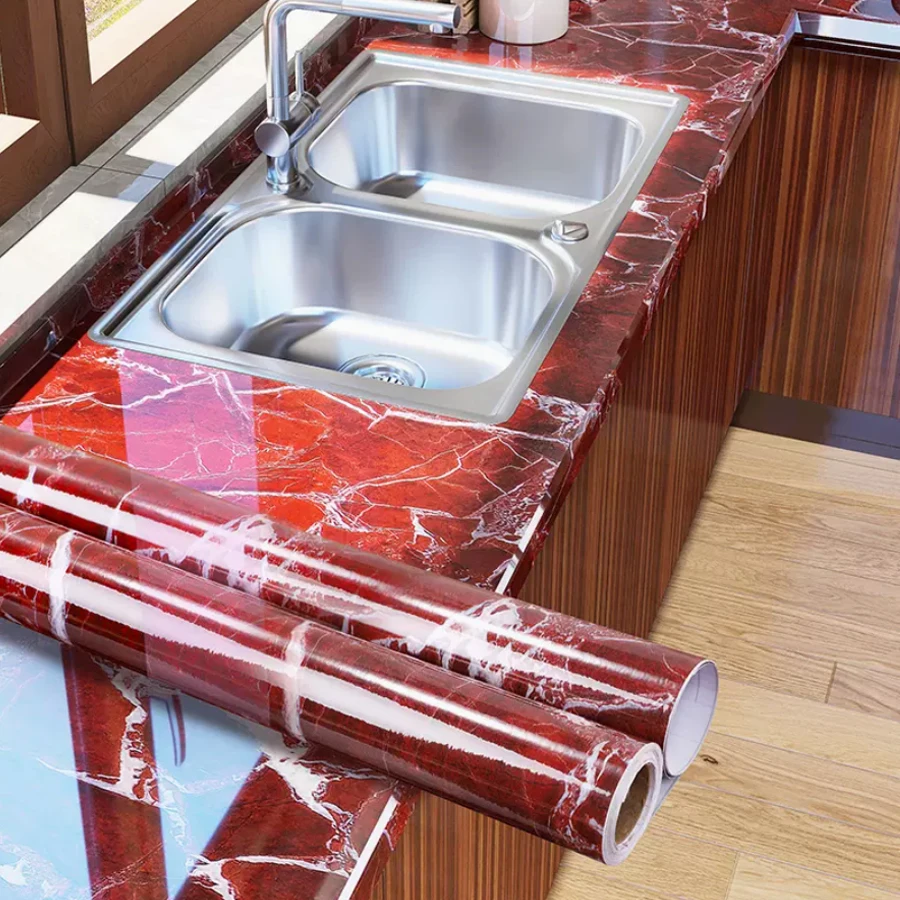 PVC Imitation Marble Stickers Furniture Self-Adhesive Wallpaper Stone Waterproof Kitchen Countertop Desktop Renovation Film quartz stone black painted rectangle single slot kitchen sink granite washing sink 5043 faucet basket dainer optional