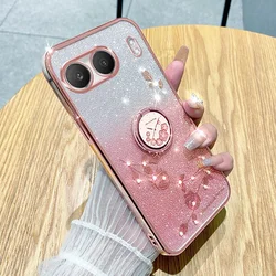 Luxury Glitter Shiny Diamond Ring Holder Soft TPU Phone Case for OnePlus Nord 4 (Pink With Ring)
