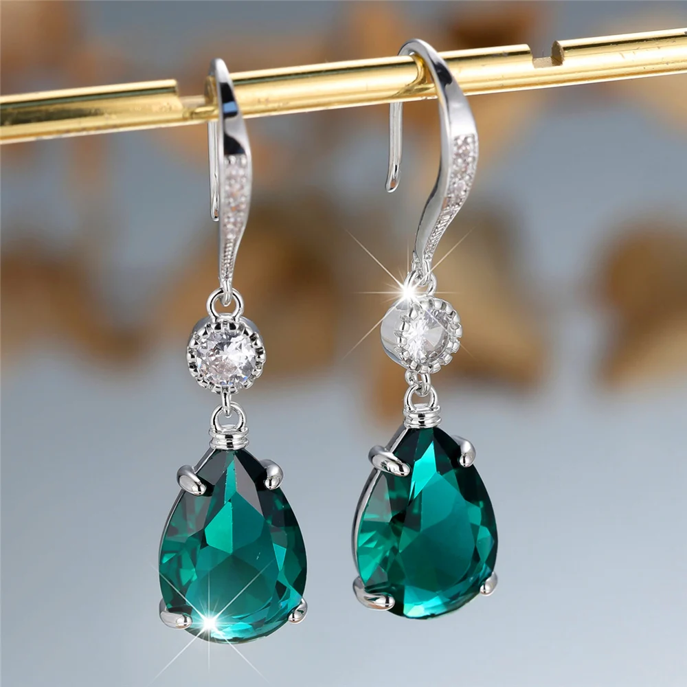 Charm Female Green Crystal Stone Cute Turtle Water Drop Earrings Cute Trendy Bridal Wedding Jewelry For Women