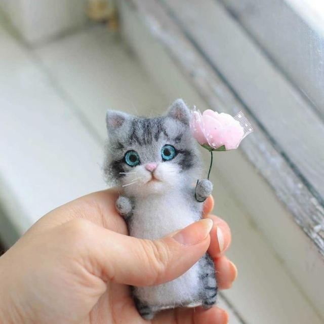 Handmade Cat Animal Wool Felting Package Material Handmade Toy Doll Felt Poked Unfinished DIY Arts Crafts Needlework