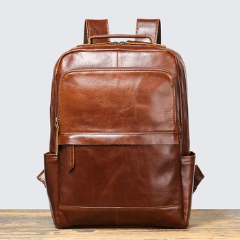 Zaino da uomo Strato di testa naturale Pelle bovina Borsa a tracolla vintage da donna Zaino da viaggio per esterni Borsa per laptop da 15 pollici Leathfocus 1