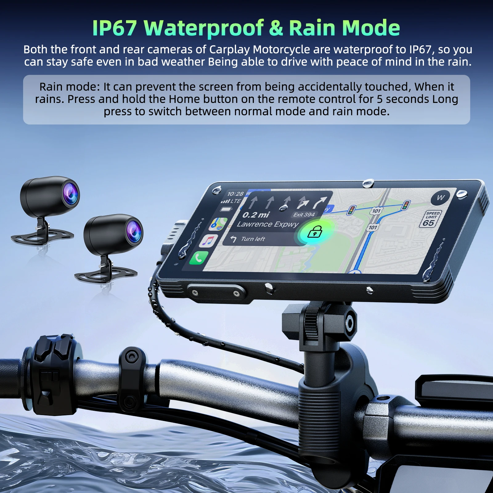 TOGUARD 오토바이 카플레이, 안드로이드 오토, 대시캠 포함, 전면 후면 2K + 1080P,5.5 인치 IP67 방수 터치스크린, 64G TF