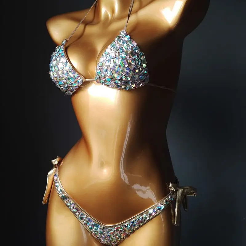 Luxury Diamond Biquinis 2024 Sexy bikini di cristallo costumi da bagno femminili strass Push Up costume da bagno donna Night Club Wear