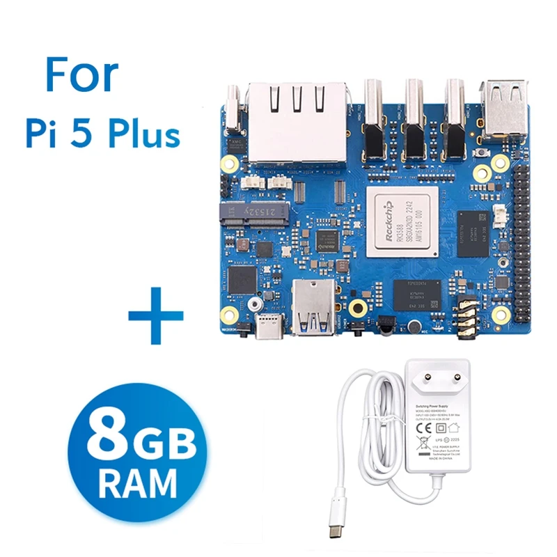 오렌지 파이 5 플러스용 개발 보드 키트, EU 플러그, 8GB RK3588 64 비트 2.5G M.2 슬롯, 지지대 2230 와이파이 6 BT 모듈 세트