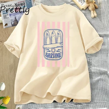 Sardines Tinned Fish T Shirt Women Summer Retro Seafood Graphic Tee Casual Cotton Short Sleeve Round  Neck Tshirt Woman Clothes 1