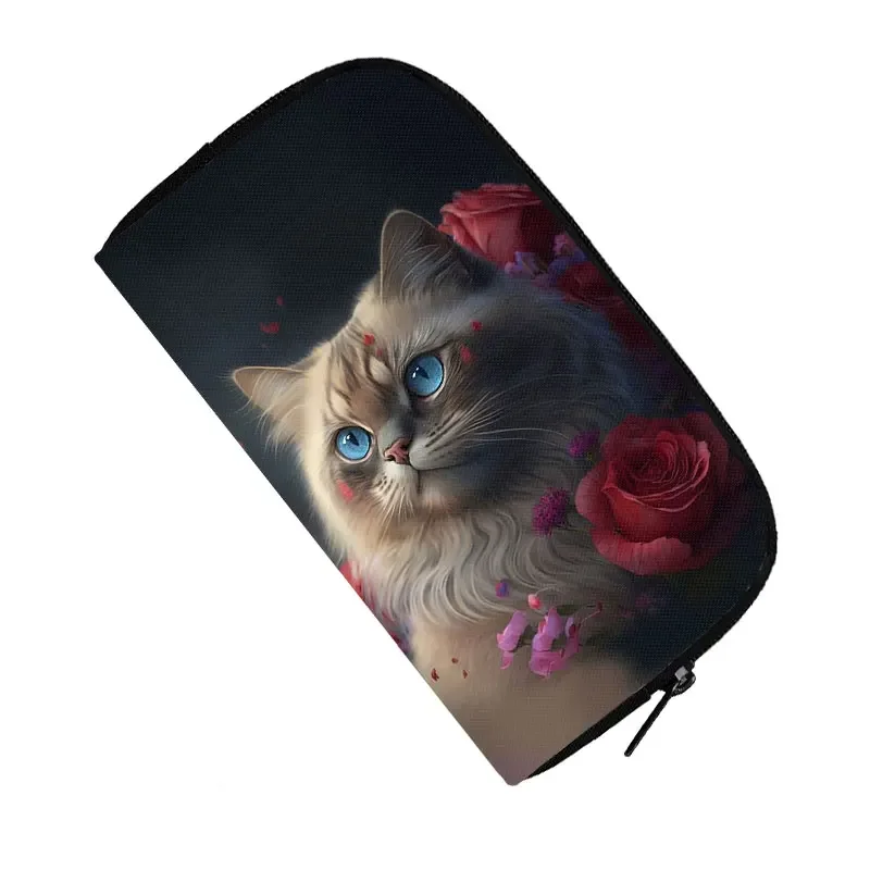 thumbnail image 1 of Cartera con estampado de gatito kawaii para mujer, cartera con diseño de gato escocés y británico, tarjetero para identificación, monedero, bolso de mano largo, regalo, 1 of 5