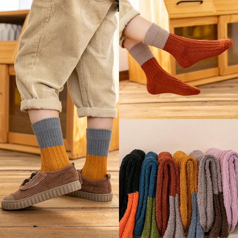 Kids Coral Velvet Socks Autumn and Winter Thickened Mid Length Socks For Boys and Girls Children's Warm Socks 1-12 Years winter socks warm snow socks men and women thickened autumn and winter cotton socks with velvet dew ankle bare leg artifact