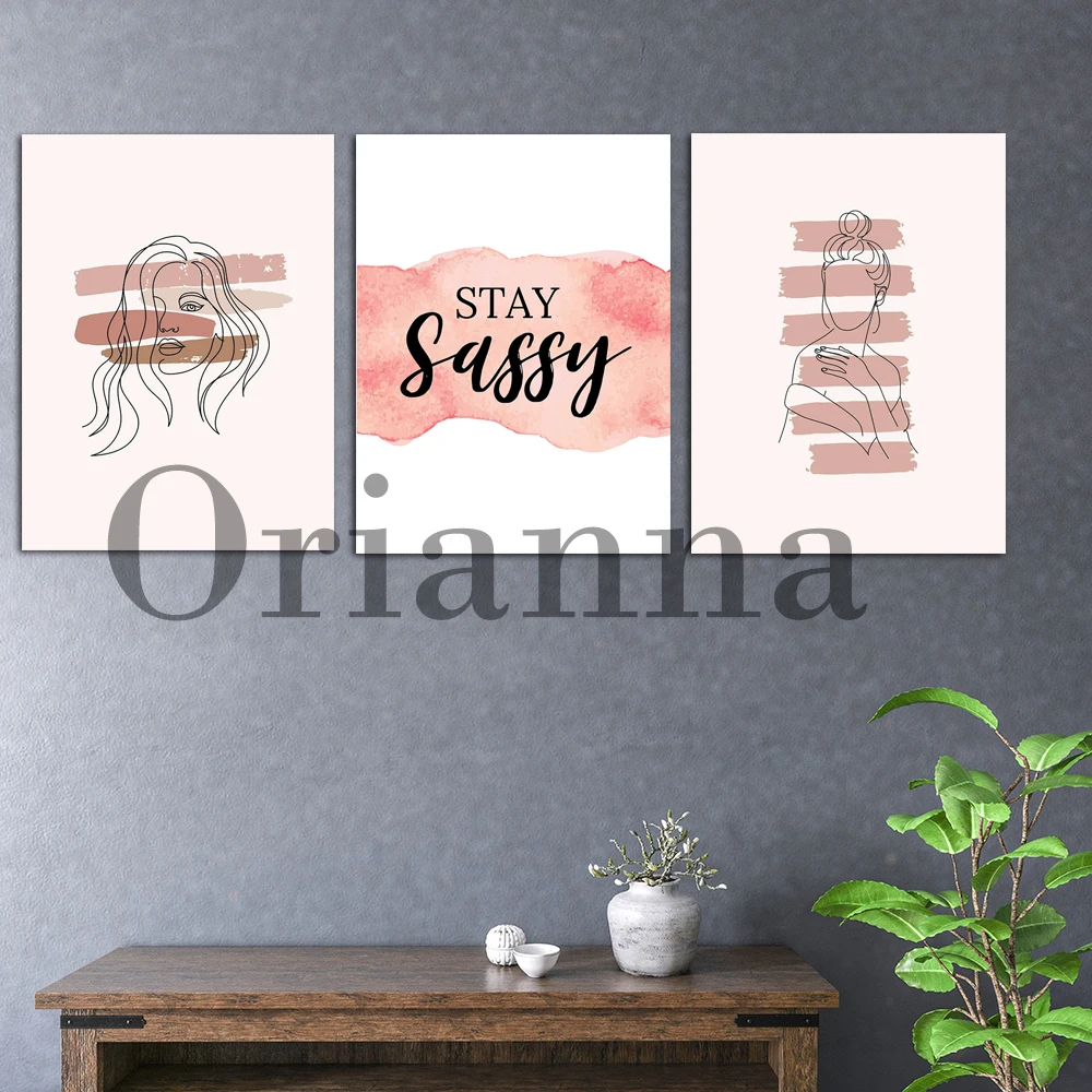Stay Sassy Quote Girly Estetica Rossetto Swatches Line Trucco Viso Femminile Rosa Colore Nudo Wall Art Canvas Decor Stampe Poster