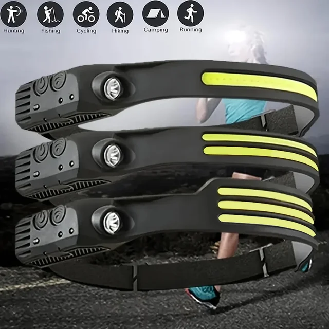 Induction Powerful LED Headlamp COB Beam Wave Sensor Head Lamp Self Defense 5 Modes USB Rechargeable Running Camping Head Torch 6