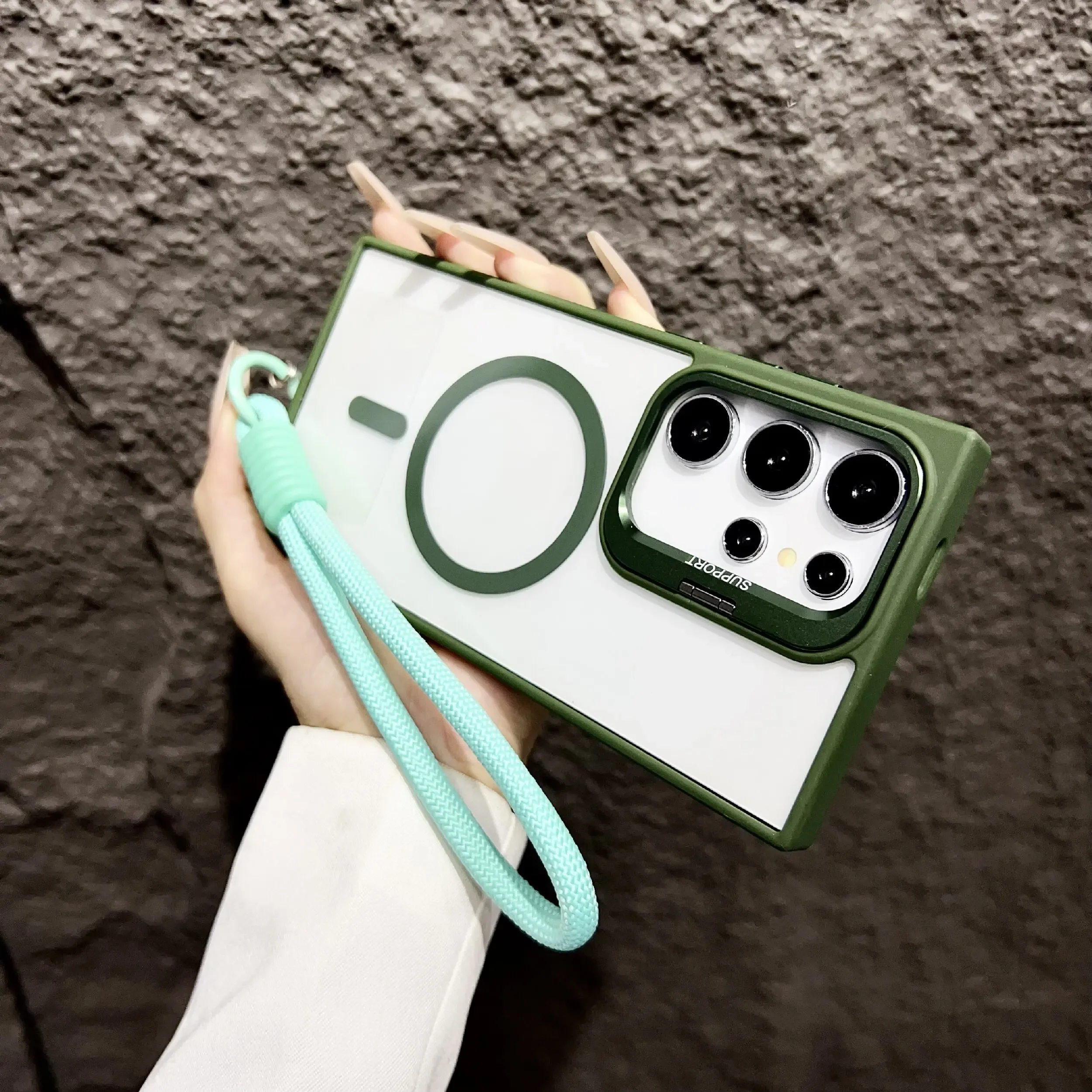 حامل مغناطيسي Magsafe مع حافظة شفافة بحبل لهاتف سا...