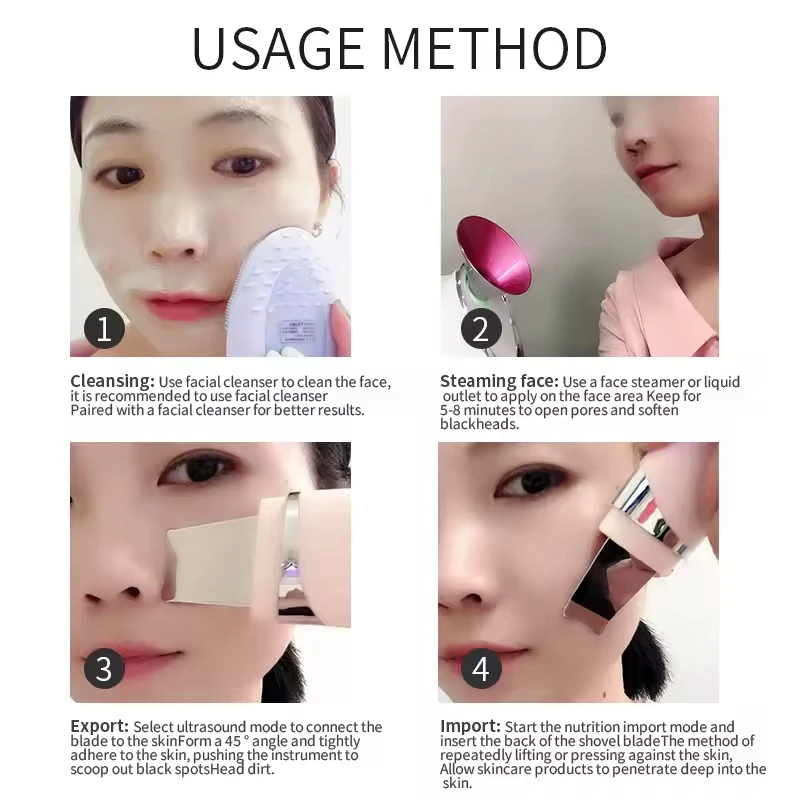 Facial Cleaner Deep Cleansing ion Ultrasonic Face Skin Spatula Exfoliation Black Heads Facial Skin Scrubber
