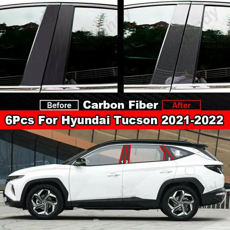 

6 шт./комплект, накладки на окна и столб из углеродного волокна для HYUNDAI TUCSON 2021 2022 2023