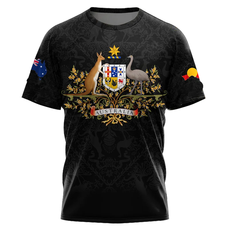 

New Summer Men's T-shirt Australian Flag Graphic 3D Printing O Collar Top Fashion Short Sleeve T-shirt Oversized Men's Clothing