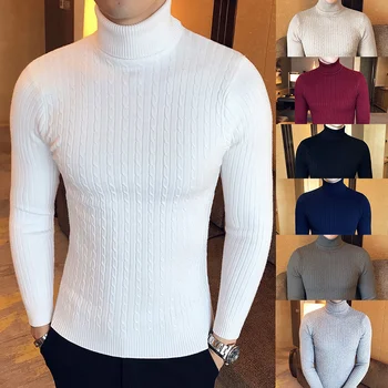 Winter High Neck Thick Warm Sweater Men Turtleneck Brand Mens Sweaters Slim Fit Pullover Men Knitwear Male Double Collar 1
