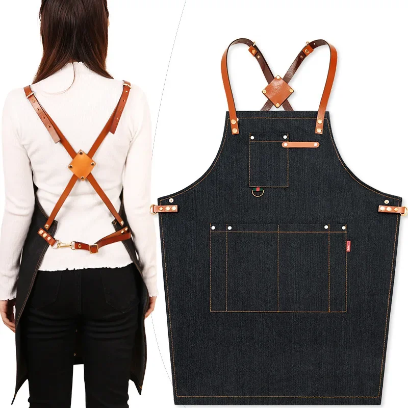 

Denim apron barista Chinese restaurant baking waiter painting hairdressing manicure men and women work clothes printing logo