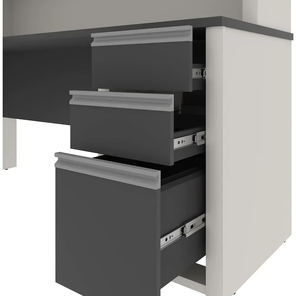 L Shaped Desk with Hutch and Pedestal in Slate and Sandstone, 72W | Large Corner Table for Home Office Workspace or Personal 5
