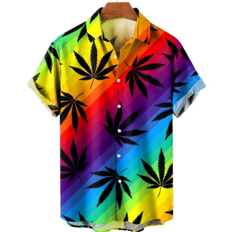 thumbnail image 1 of Camisa de verano de gran tamaño con estampado romántico de arcoíris para hombre, camisetas de manga corta con estampado digital, camisa hawaiana para hombre, 1 of 5