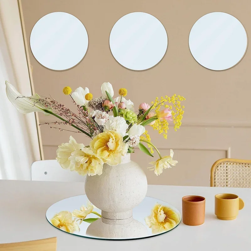 Acrylic Round Mirror With Adhesive Backing For Wedding Decoration Dining Table Candle Holder Tray Home Mirror Wall Sticker 20cm