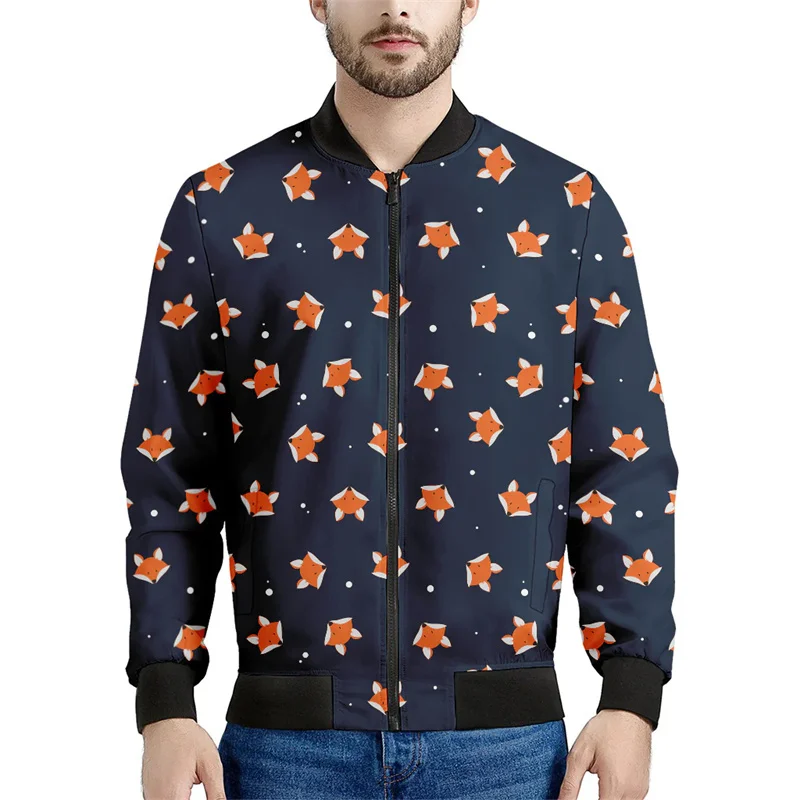 thumbnail image 1 of Bonita chaqueta con cremallera y estampado de zorro para hombre, divertida chaqueta con estampado 3D de animales, de manga larga, informal, holgada, para primavera y otoño, 1 of 5
