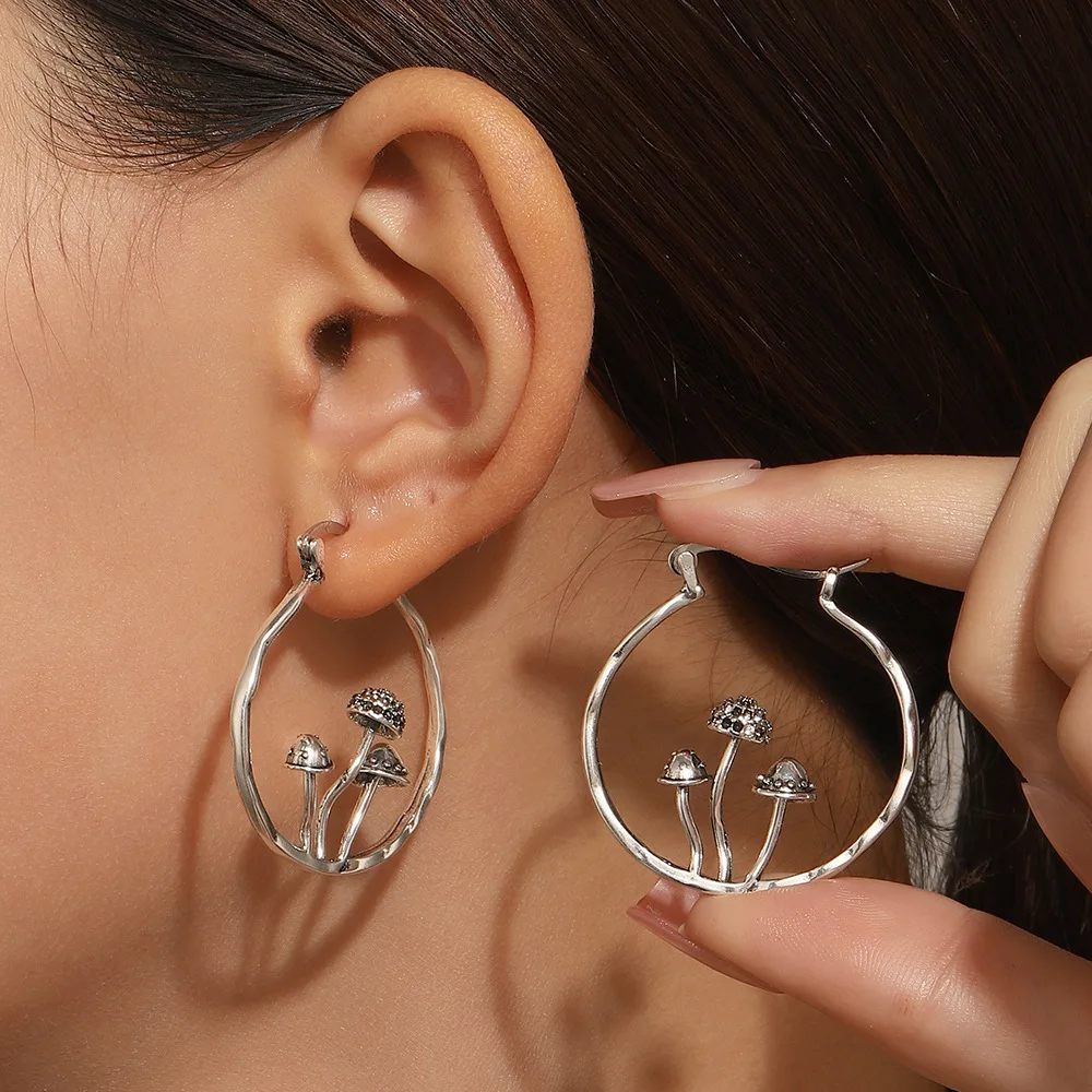 Hoop Earrings Vintage Bohemian Style Gothic Mushroom Decorative for Women Girls