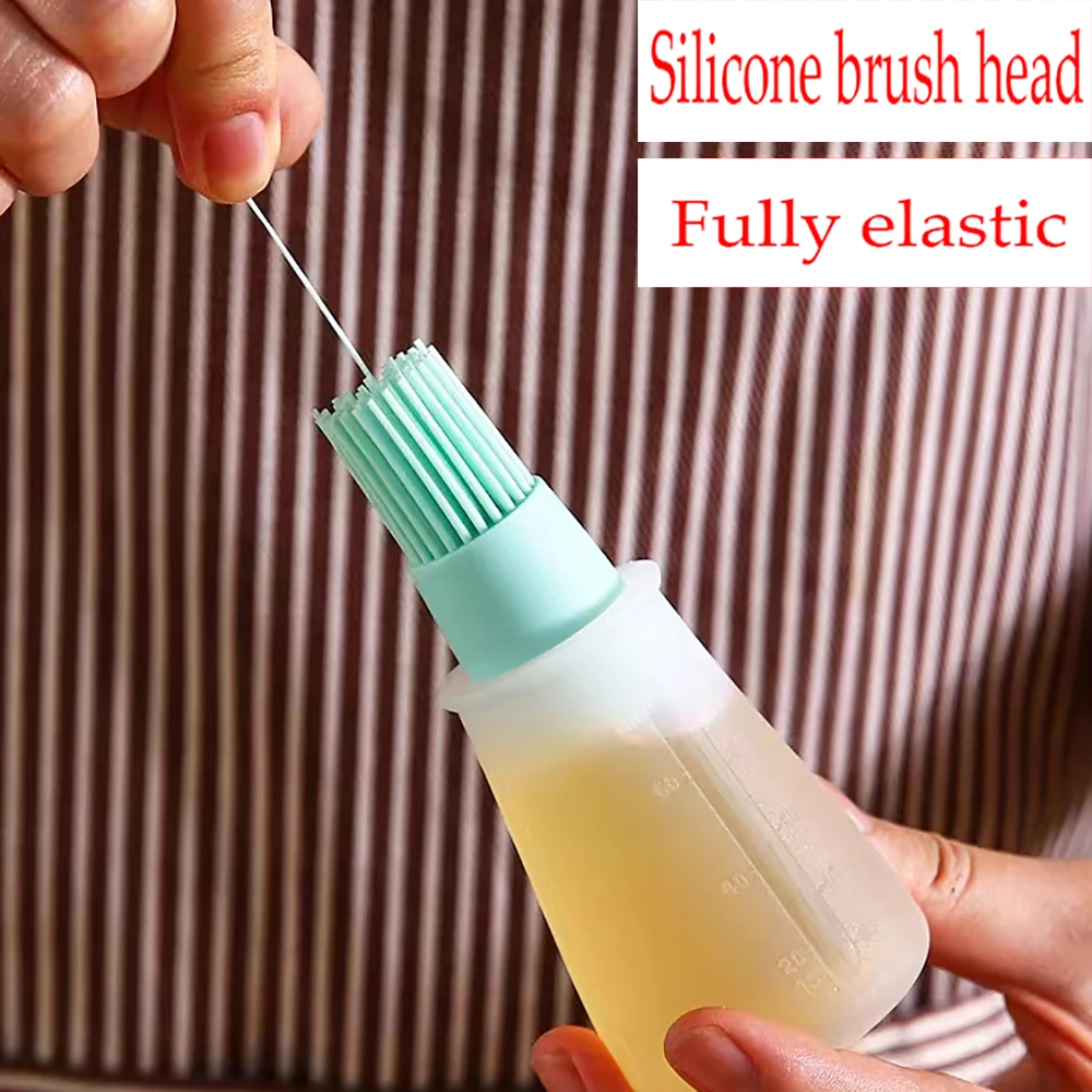 1 PCS Oil Bottle With Measuring Cap, Silicone Brush, Controllable Oil Absorbing Material Brush, Barbecue BBQ Brush