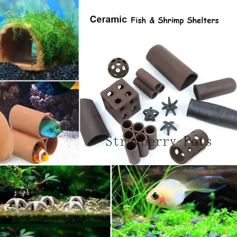 Ceramic Aquarium Decor: Fish & Shrimp Shelter Pottery House