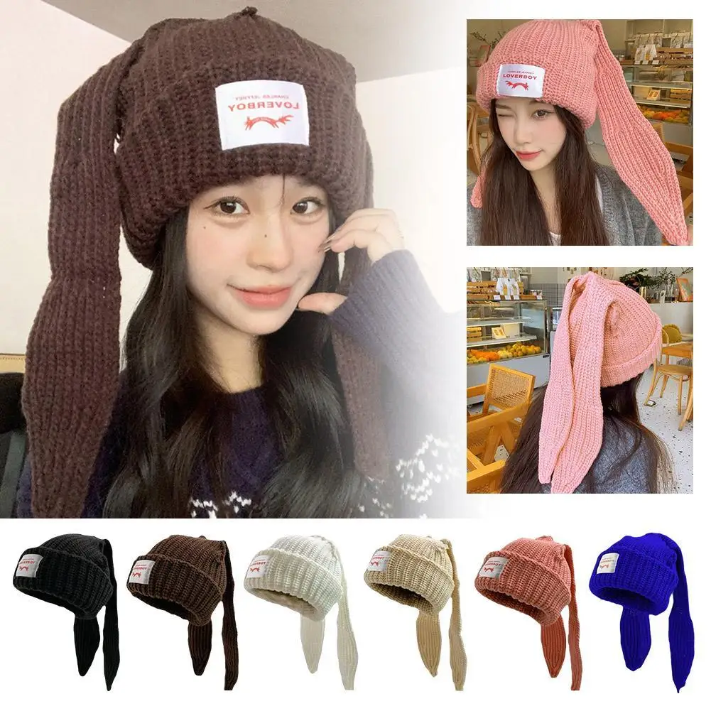 Rabbit Ears Knitted Wool Hat Love Girl Boy Niche Design Personality Fashion Cute Warm Autumn And Winter Tide woolen hat