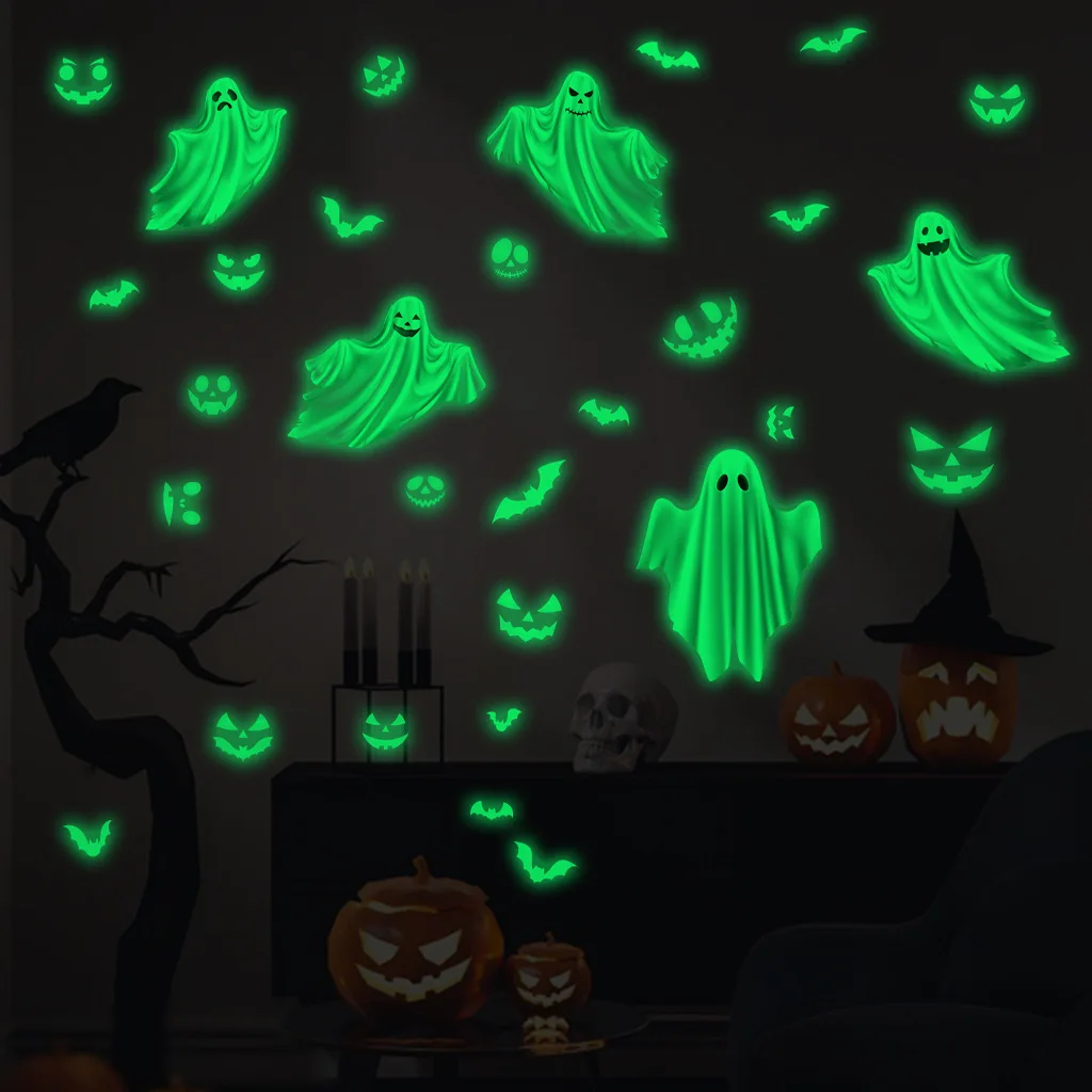Creative Horror Ghost Luminous Stickers Halloween Decorations for Home Bedroom Room Fluorescent Decals Glow In The Dark Stickers