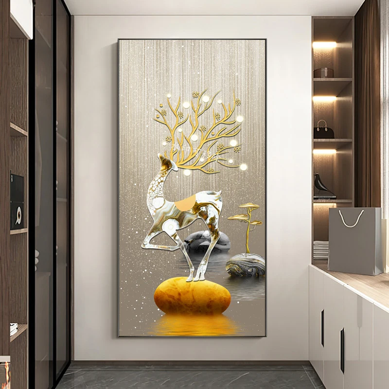 thumbnail image 1 of Nuevo lienzo de pintura de piedra zen dorada de Fengshui chino, arte de pared, carteles e impresiones de árboles ricos en oro para la decoración del hogar de la sala de estar, 1 of 5