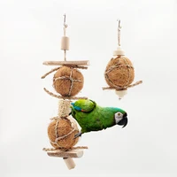 1 pc Natural Brown Silk Ball Bird Climb Hanging Toys Parrot Chew Toy Wooden Training Molar Toys for Bird Cage Pendant Supplies 1