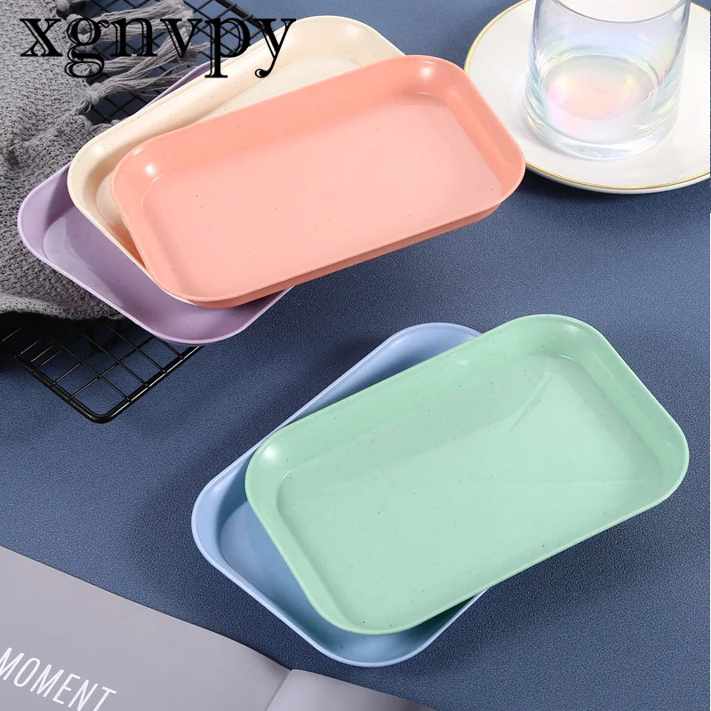 xgnvpy Wheat straw rectangular plate Plastic sausage tray simple tray Household dish fruit dining dish